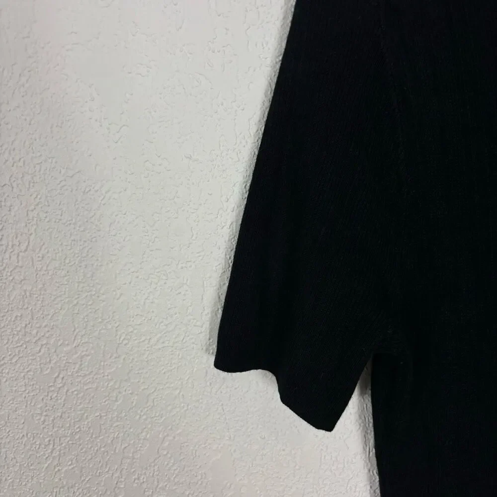 NWT J.‎ Crew Black Ribbed Knit Short Sleeve Ruffle Hem Knee Length Dress Size M